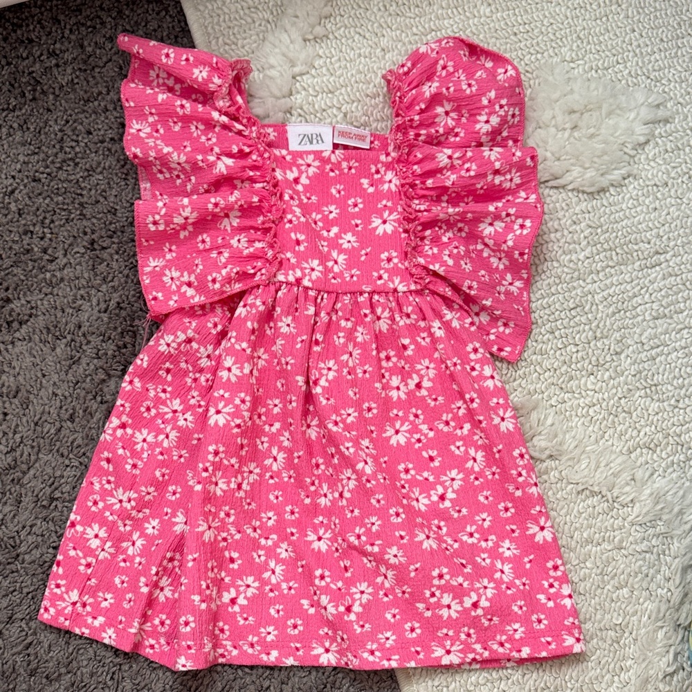 Zara Hot Pink Floral Ruffle Sundress